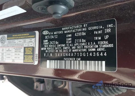 2013 Kia Optima Ex z USA, uszkodzony, nr VIN 5XXGN4A71DG143644